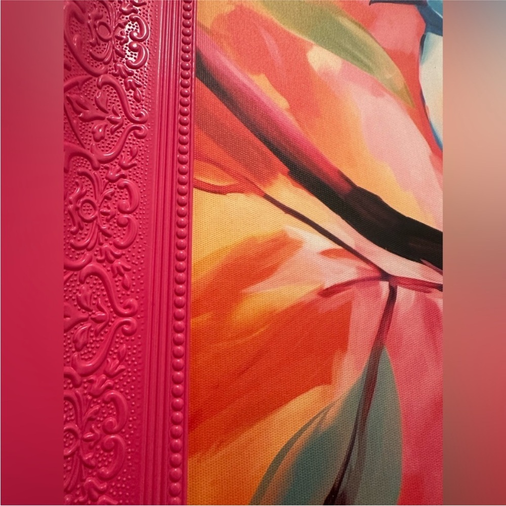 NEW Rene Michel Framed Bird Canvas, Hot Pink - Picture 3 of 8